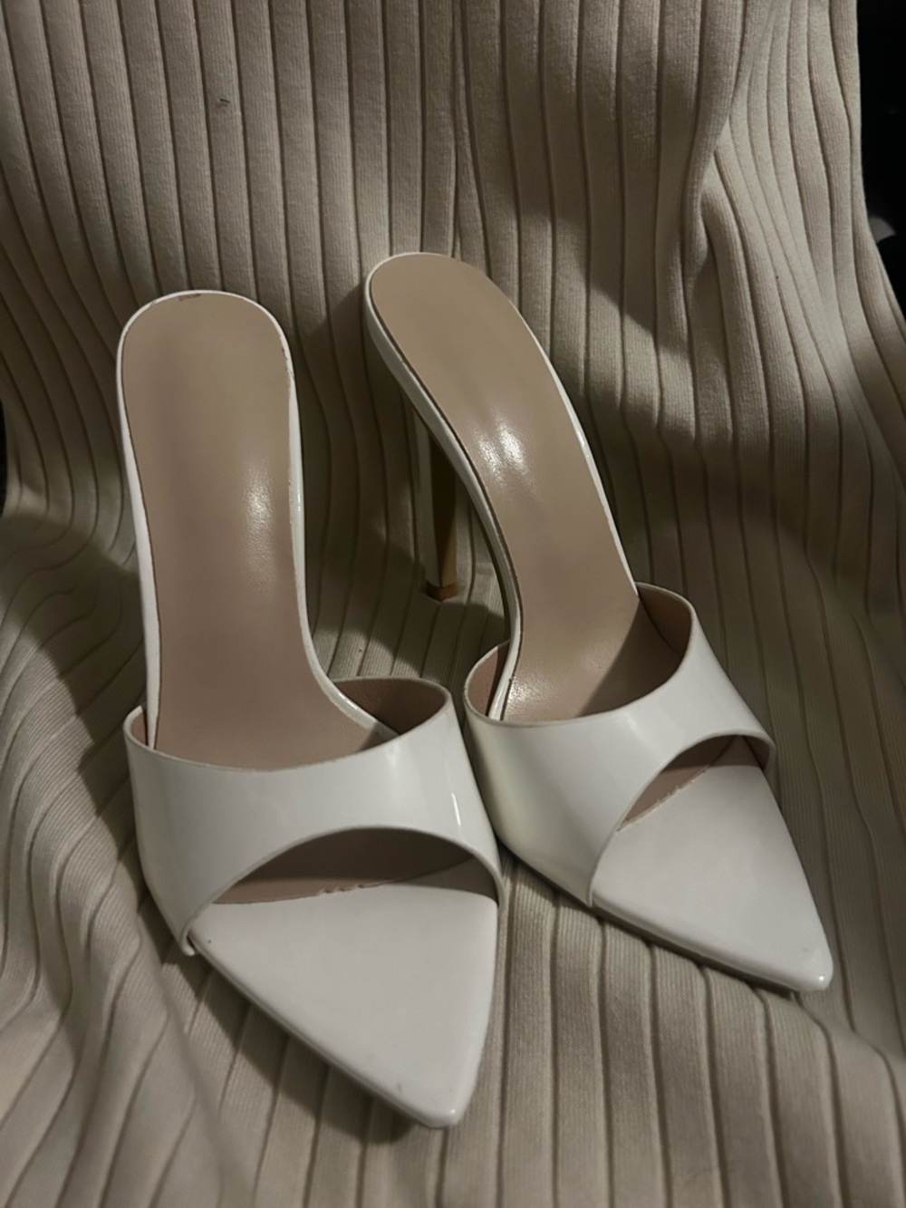 Women’s White Pointed Toe High Heel Mules